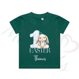 Personalised 1st Easter Kids T-shirt - Pink or Blue Gingham Bunny Design