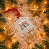 Personalised "First Christmas In Our New Home" Bauble. House Shaped Acrylic Xmas Tree Decoration - Version 2