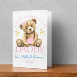 Personalised Happy Father's Day Card. Fully Custom Card for Dad, Grandad, Popps - Pink or Blue Teddy Design
