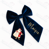 Personalised Christmas Velvet Hair Bow - Santa and His Sack Design