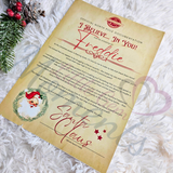 Personalised I Believe In You Santa Letter to Encourage Good Behaviour. Custom Kids Xmas Letter. A4 Premium Children's Nice List Reminder