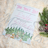 Personalised Pink Nice List Certificate. Custom Christmas Eve Box Fillers