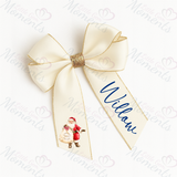 Personalised Glitter Trim Christmas Hair Bow - Santa Claus Design - Multiple Colours - 6 Inch Bow