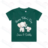 Personalised Happy Father's Day Kids T-shirt - Daddy & Baby Elephant Design