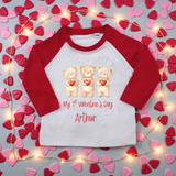 Personalised My 1st Valentine's Day Long Sleeved Top. Baby Valentine's Outfit - Red or Navy - 3 Little Bears