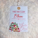 Personalised Nice List Certificate - Candy Cane Lane Red Design. Custom Kids Christmas Eve Box Filler.