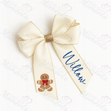 Personalised Glitter Trim Christmas Hair Bow - Gingerbread Man Design - Multiple Colours - 6 Inch Bow
