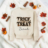 Trick Or Treat Sweatshirt | Personalised Kids Halloween Top | Custom Name Toddler Halloween Sweater | Gothic Halloween Jumper