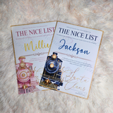 Personalised Express Train Nice List Certificate from Santa Claus. Custom Christmas Eve Box Filler - Pink or Navy