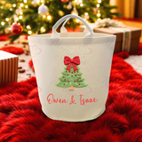 Personalised Christmas Gift Basket Trug. Festive Gift Sack - Christmas Tree Design