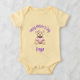 Personalised Happy Mother's Day Baby Bodysuit. Custom Baby Vest - Blue or Pink Teddy Heart Design