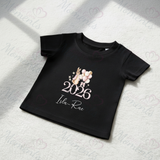 Personalised Born In 2026 Organic Cotton Baby Tee: Pink or Blue Bunny Design