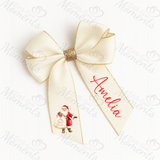 Personalised Glitter Trim Christmas Hair Bow - Santa Claus Design - Multiple Colours - 6 Inch Bow