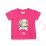 Personalised Kids Happy Easter T-shirt - Bunny Wreath Design