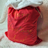 Luxury Plush Velvet Personalised "Merry Christmas" Santa Gift Sacks - Red or Grey - 50cm x 70cm