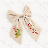Personalised Christmas Velvet Hair Bow - Elf Climbing Christmas Tree Design