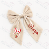 Personalised Valentine's Velvet Hair Bow - Teddy Hot Air Balloon Design