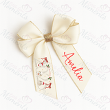 Personalised Glitter Trim Christmas Hair Bow - Christmas 2025 Design - Multiple Colours - 6 Inch Bow