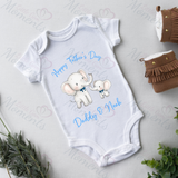 Personalised Happy Father's Day Baby Bodysuit. Custom Cute Father's Day Baby Vest - Elephant Design - Pink or Blue