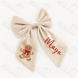 Personalised Christmas Velvet Hair Bow - Gingerbread Man Design