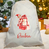Personalised Christmas Santa Sack - Elf Present Design. Premium Custom Xmas Gift Sack with Name