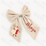 Personalised Christmas Velvet Hair Bow - Santa and His Sack Design