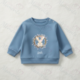 Personalised Easter Bunny Sweatshirt. Baby/Toddler Jumper - Easter Bunny Wreath Design - Pink or Blue