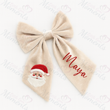 Personalised Christmas Velvet Hair Bow - Santa Claus Design