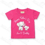 Personalised Happy Father's Day Kids T-shirt - Daddy & Baby Elephant Design