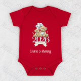 Personalised Our First Mother's Day Baby Bodysuit. Custom Baby Vest - Blue or Pink Teddy Design