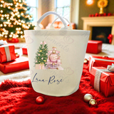 Personalised Christmas Gift Basket Trug. Festive Gift Sack - Train Design - Pink or Navy