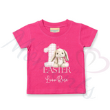 Personalised 1st Easter Kids T-shirt - Pink or Blue Gingham Bunny Design
