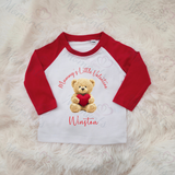 Personalised Mummy's Little Valentine Long Sleeved Top. Kids Valentine's Outfit - Red or Navy - Teddy Heart Design