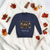 Trick Or Treat Sweatshirt | Personalised Kids Halloween Top | Custom Name Toddler Halloween Sweater | Gothic Halloween Jumper