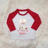 Personalised Mummy's Little Valentine Long Sleeved Top. Kids Valentine's Outfit - Red or Navy - Elephant and Bunny Design