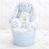 Personalised Happy Easter Bunny Teddy. Custom Kids Keepsake Easter Bunny Plush - Hot Air Balloon Design