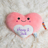Personalised Pink Love Heart Mumbles SquidgeMe Plush. Custom Valentine's Day Gift.