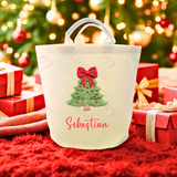Personalised Christmas Gift Basket Trug. Festive Gift Sack - Christmas Tree Design