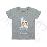 Personalised 1st Easter Kids T-shirt - Pink or Blue Bunny Design