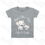 Personalised Happy Father's Day Kids T-shirt - Daddy & Baby Elephant Design
