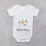 Personalised Happy Mother's Day Baby Bodysuit. Custom Baby Vest - Blue or Pink Bunny Design