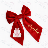 Personalised Christmas Velvet Hair Bow - Christmas Presents Design
