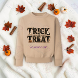 Trick Or Treat Sweatshirt | Personalised Kids Halloween Top | Custom Name Toddler Halloween Sweater | Gothic Halloween Jumper