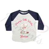 Personalised Mummy's Little Valentine Long Sleeved Top. Kids Valentine's Outfit - Red or Navy