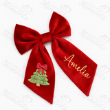 Personalised Christmas Velvet Hair Bow - Christmas Tree Design