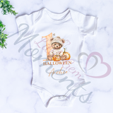 Personalised 1st Halloween Baby Bodysuit. Custom Baby Pumpkin Vest