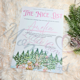 Personalised Pink Nice List Certificate. Custom Christmas Eve Box Fillers