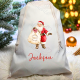 Personalised Christmas Santa Sack - Santa Claus Design. Premium Custom Xmas Gift Sack with Name