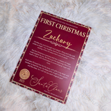 Personalised First Christmas Tartan Certificate. Custom Baby Xmas Keepsake.