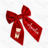 Personalised Valentine's Velvet Hair Bow - Teddy Flowers Design